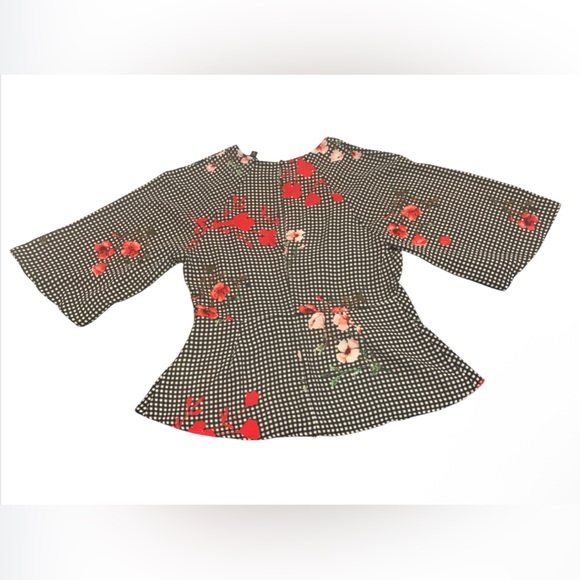 Express Black and White Checkered Blouse with a Floral Accent - Women’s Medium - Picture 5 of 10